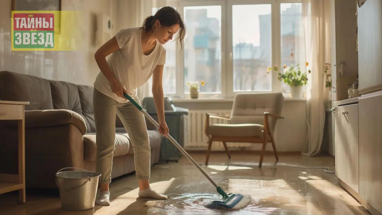 Девушка моет полы