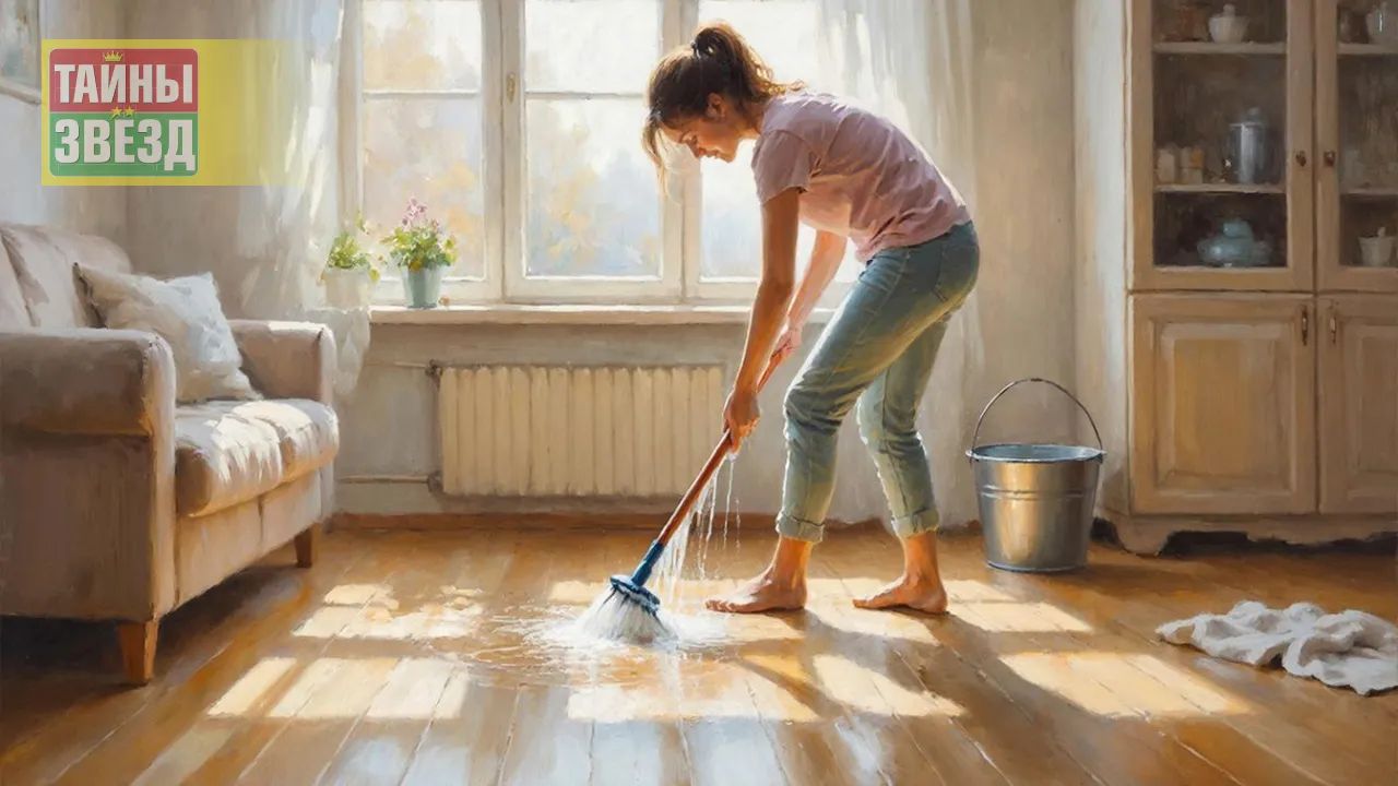 Девушка моет полы
