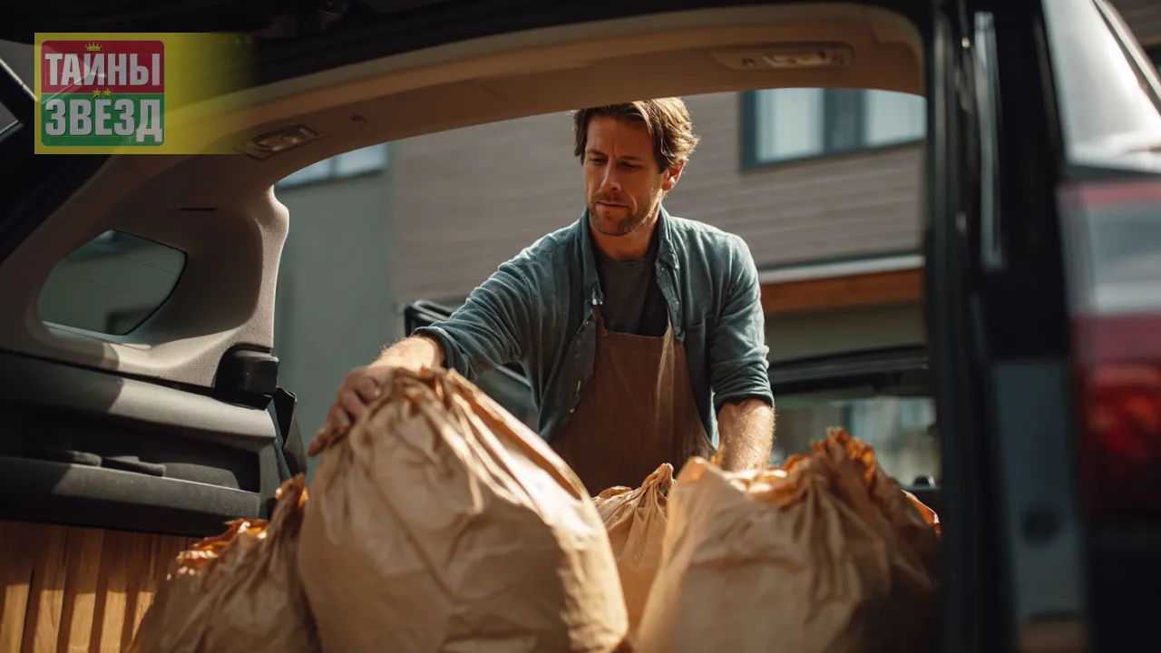 Мужчина грузит продукты в машину