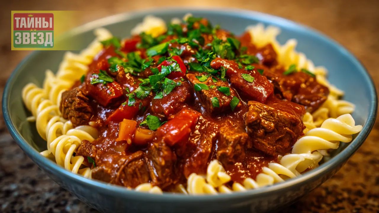 Гуляш с макаронами