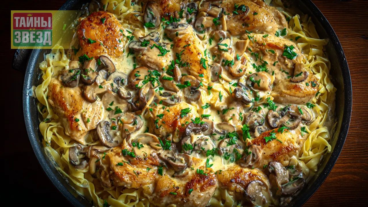 Лапша с курицей и грибами