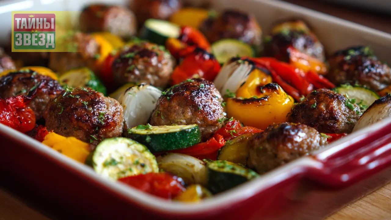 Фрикадельки с овощами в духовке