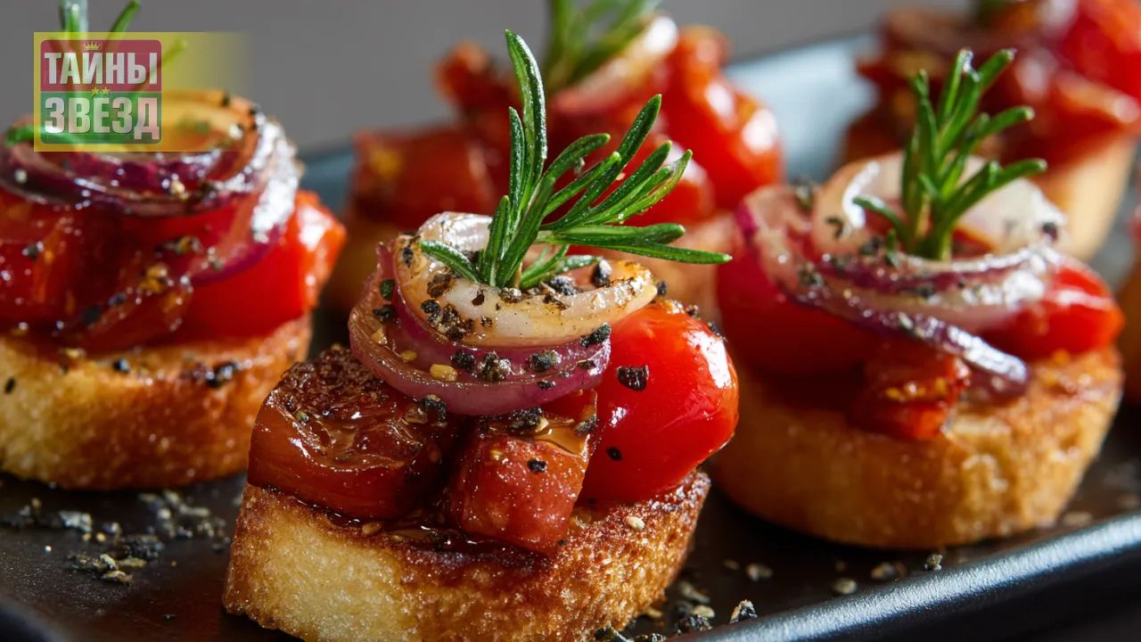 Помидорно-луковая закуска с хлебом