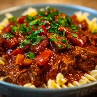 Гуляш с макаронами