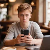 Мужчина смотрит на телефон