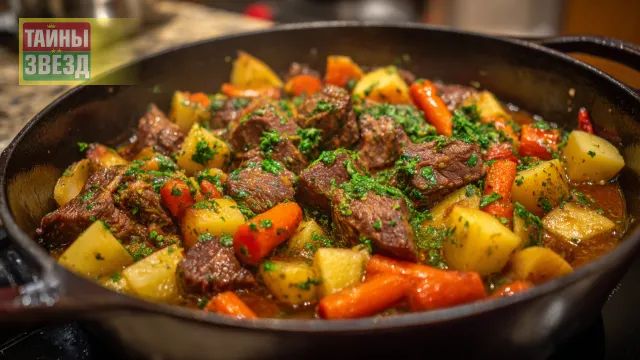 Тушеная печень и овощи