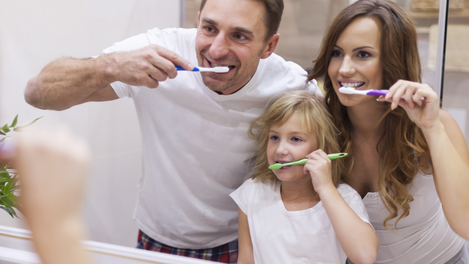 Семья чистит зубы